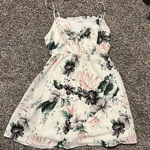 White Flower Print Dress - Size S